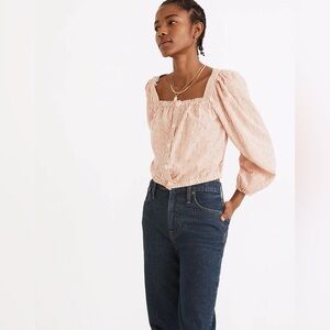 Madewell Puff Long Sleeve Button-Front Crop Top